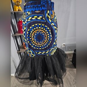 Vibrant Blue and Yellow Skirt with Black Tulle